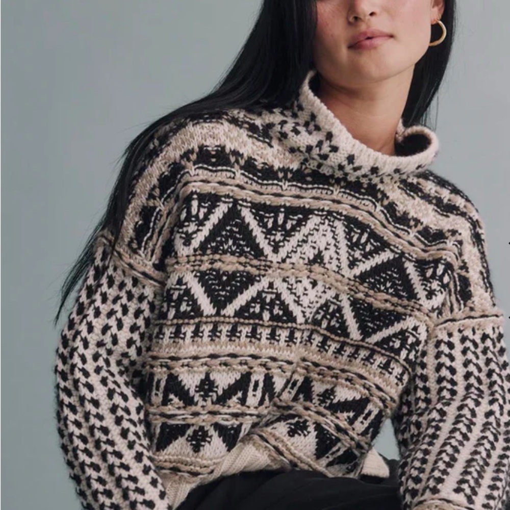 Splendid Black and Cream Vail Cowl Neck Sweater Size Small NWT